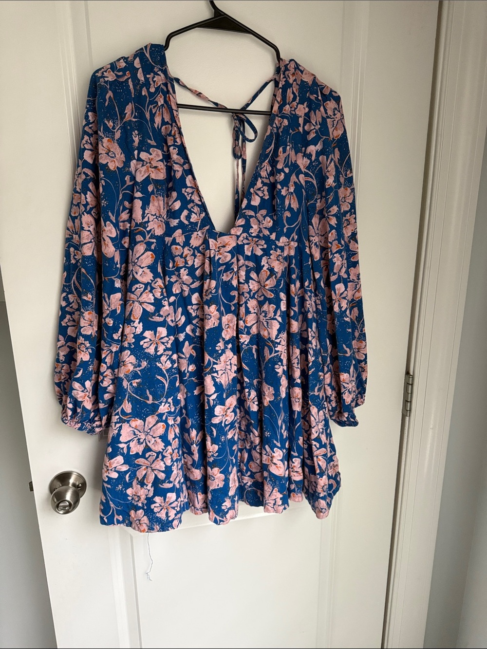 Free People Blue Floral Deep V Mini Dress with Pink Bloom